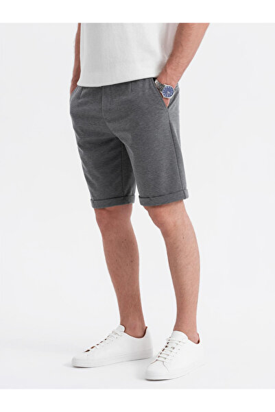OMBRE Pánské krátké kraťasy s elastickým pasem a strukturovaným úpletem - grafitové V3 OM-SRCS-0177 S