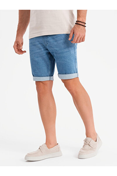 OMBRE Men's denim shorts with rolled up leg - light blue V1 OM-SRDS-0161 XL