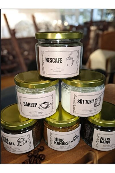 Şişecam 6’lı 330 CC Cam Kavanoz Seti – Kahve Köşesi Etiketli, Dekoratif ve Hediyelik