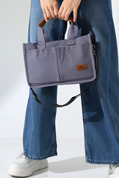 BALANZ Γκρι γυναικεία υφασμάτινη τσάντα με λεπτομέρεια τσέπης, χιαστί λουράκι, τσάντα ώμου και χειρός με επιλογές χρωμάτων