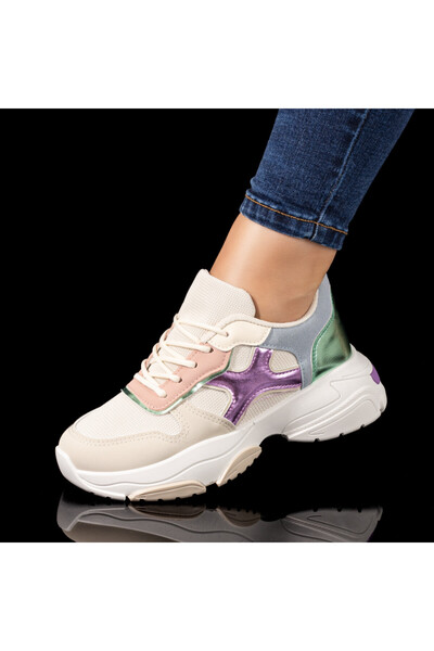 Modlet.ro Pantofi sport bej pentru femei cu mov și albastru MOD10122