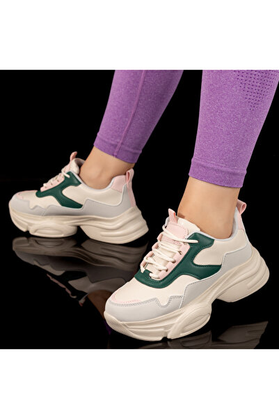 Modlet.ro Pantofi sport bej și verzi pentru femei cu talpă groasă MOD10027