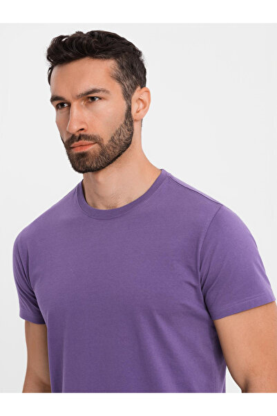 OMBRE Ανδρικό κλασικό βαμβακερό μπλουζάκι BASIC - μωβ V13 OM-TSBS-0236 M