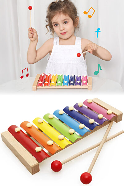indirimsevinci لعبة موسيقية إكسيليفون معدنية خشبية ملونة للأطفال، آلة إيقاعية...