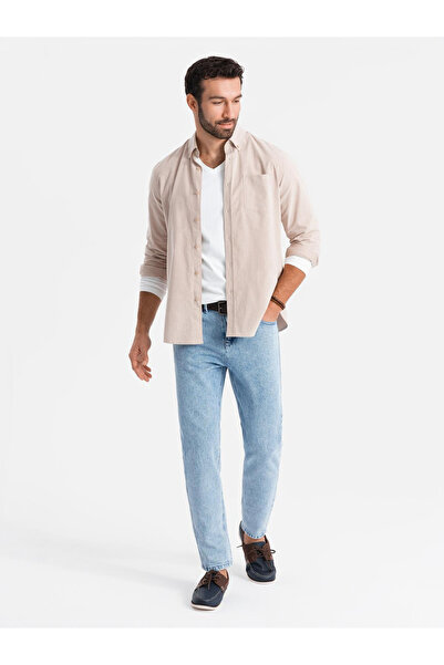 OMBRE Ανδρικό τζιν παντελόνι CARROT FIT με μαρμάρινη απόχρωση - ανοιχτό μπλε V1 OM-PADP-0225 M