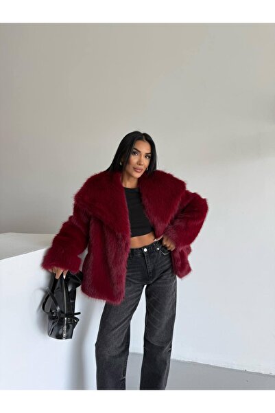 KİLSBUTİK Comfortable Fit Shawl Collar Faux Fur Coat