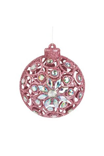 Jumbo Ornament Brad de Craciun Glob Roz cu Glitter & Strass Ø8 cm