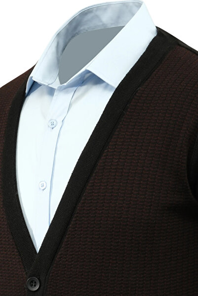 Çizgi Triko Men's Buttoned Cardigan with Pockets Patterned Steel Knit Classic Fit - 5205m