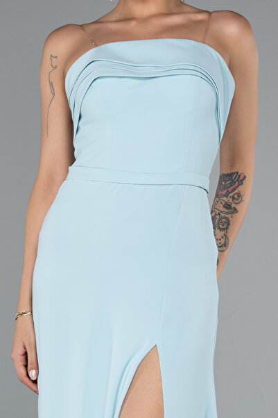 Abiyefon Mint Straplez Bacak Dekolteli Uzun Şifon Abiye ABU5108