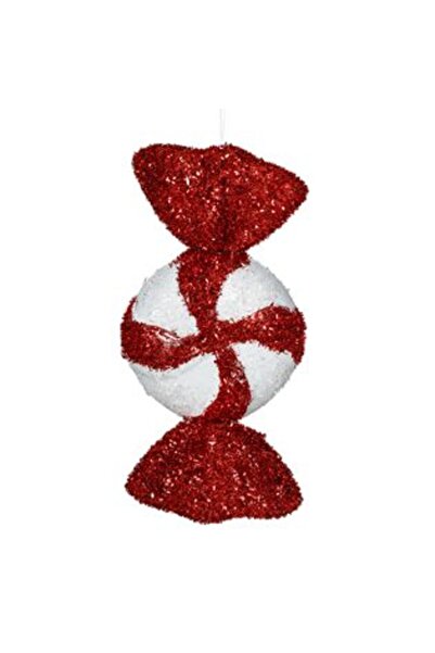 Jumbo Ornament Brad de Craciun Bomboana Rosie Alba cu Tinsel 28 cm