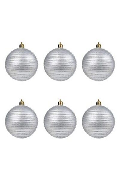 SHOPIENS Set globuri de Crăciun argintii mate cu dungi strălucitoare 8 cm - 6 buc