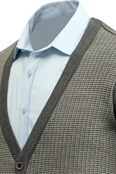 Çizgi Triko Ανδρική ζακέτα με κουμπιά με τσέπες με σχέδιο από ατσάλινο πλέγμα κλασικής εφαρμογής - 5205M