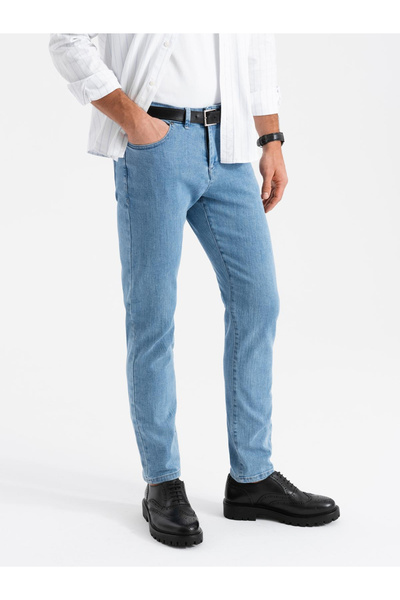 OMBRE Κλασικό ανδρικό τζιν SLIM FIT με ελαστάνη - ανοιχτό μπλε V2 OM-PADP-0216 S
