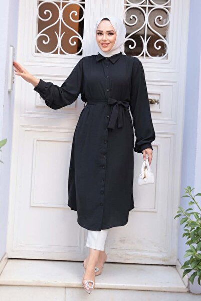 N.S NEVA STYLE Buttoned Black Hijab Tunic 32172S