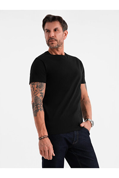 OMBRE Κλασικό ανδρικό βαμβακερό μπλουζάκι BASIC - μαύρο V1 OM-TSBS-0236 XL