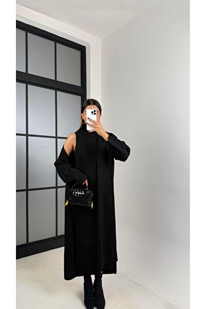 Perry Boutique Women's Black Turtleneck Knitwear Dress Cardigan 2-Piece Set