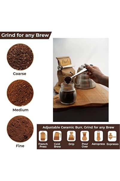 Saharaz Manual Coffee Grinder Set with Adjustable Grind, 2 Glass Jars, Cleaning Brush, Spoon Bag Clip
