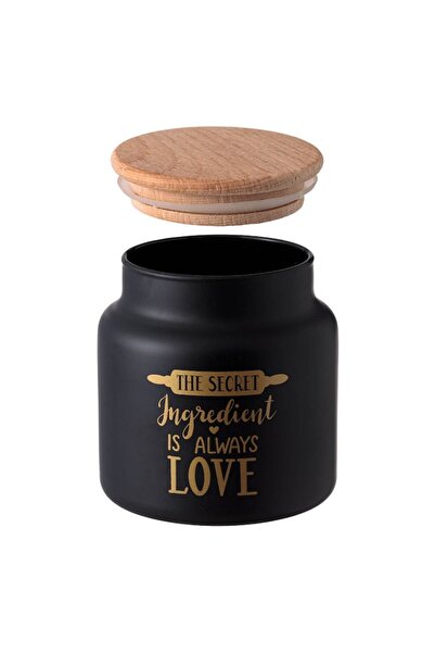 SHOPIENS Black matte glass jar with golden message and wooden lid Shopiens®, 635 ml
