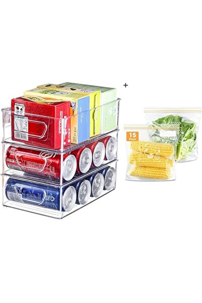 Generic PINKE Fridge Organizer Bins, 3 Pack Stackable Clear Plastic Refrigerator Organizer Freezer Bins for