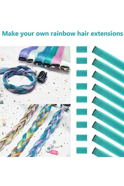 Yelajoy 10 PCS Colored Hair Extensions Straight Hairpiece,Clip in Synthetic Hair Extensions,22 inch Teal
