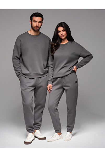 OMBRE UNISEX couples tracksuit set in athleisure style with pants and sweatshirt - grey V18 Z109