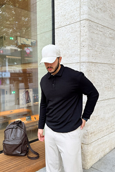 Livio Ferri Pánské tričko Cali Regular Fit Polo s dlouhým rukávem a límečkem