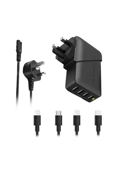 RavPower شاحن حائط كومبو 4 منافذ 40 وات مع كابلات آيفون 1 متر و2 متر وجالاكسي...