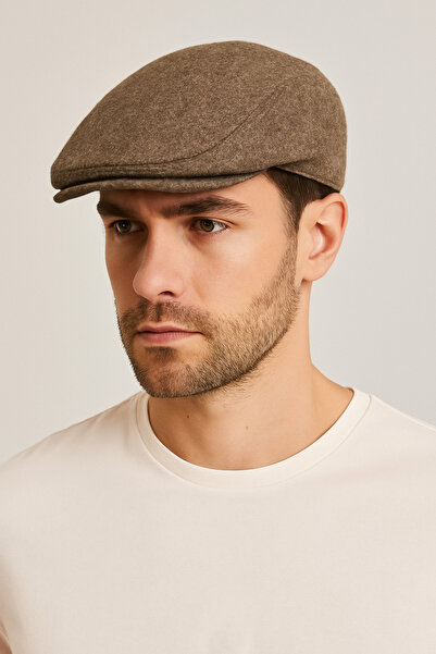 ZERAMİNE Men's London Classic Cap Hat – Wool Flat Cap - Beige