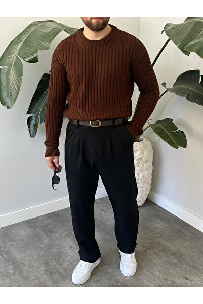 HAWKKİNG Мъжки пуловер с ребриста плетка и широка яка