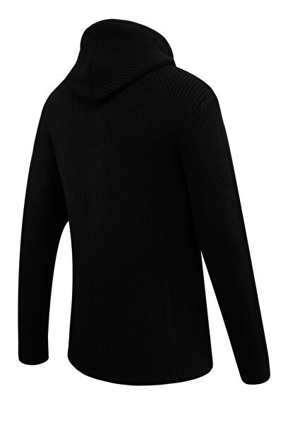 Çizgi Triko Чоловічий светр з капюшоном на блискавці, трикотажний, з кишенями, класичний крій - 5249K