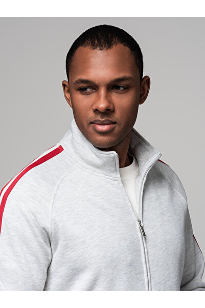 OMBRE Men's sweatshirt with high collar and stripes - grey melange V1 OM-SSZP-0219 M