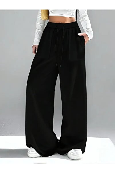 RİNNEAS Kadın Siyah Büyük Beden Baggy Bol Kesim Pantolon ALTI Esnek Rahat Kum...