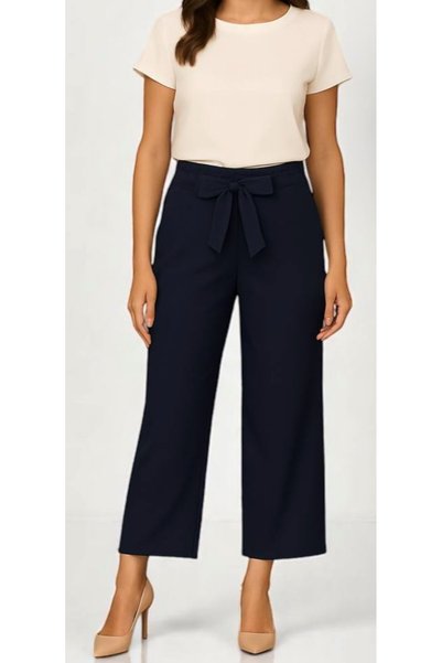 Tuğçe Denktaş Double Fabric Belted Palazzo Pants