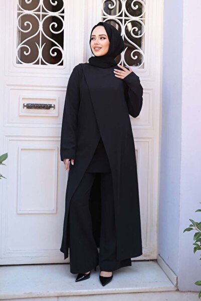 N.S NEVA STYLE Ασύμμετρο Λεπτομερές Μαύρο Χιτζάμπ Σετ Δύο Τεμαχίων 76471S