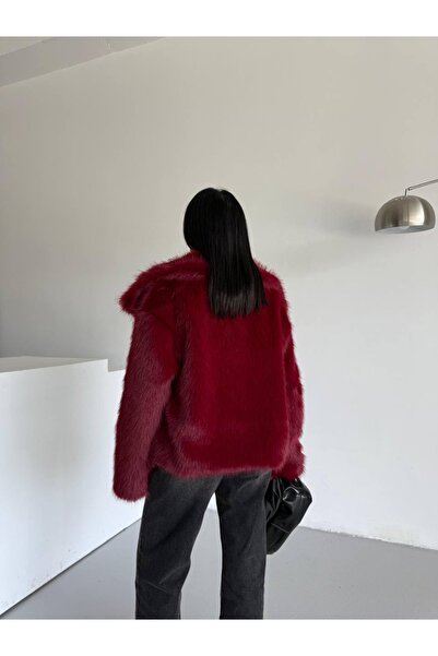 KİLSBUTİK Comfortable Fit Shawl Collar Faux Fur Coat