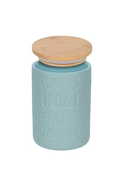 SHOPIENS Shopiens® ceramic sugar jar, matte blue with bamboo lid and silicone ring, 650 ml