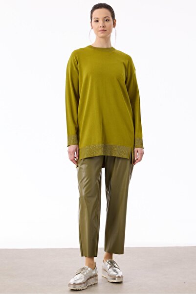 Tığ Triko Arkadan Öne Dönen Taş Baskılı Rayon Tunik ASİT