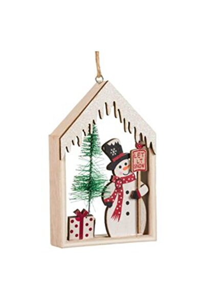 Jumbo Ornament de Crăciun pentru brad, căsuță din lemn cu om de zăpadă, 12 cm