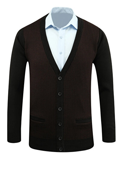 Çizgi Triko Men's Buttoned Cardigan with Pockets Patterned Steel Knit Classic Fit - 5205m