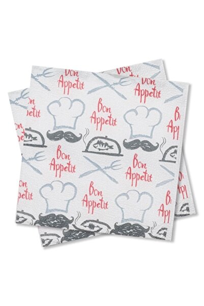 SHOPIENS Комплект от 80 салфетки за маса Shopiens®, бели с мотив Bon Appetit,...