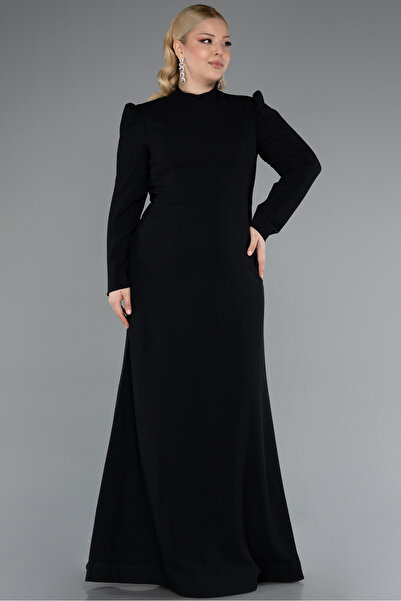 Abiyefon Siyah Uzun Kol Büyük Beden Tesettür Abiye ABU4977