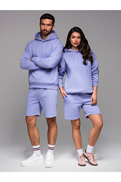 OMBRE UNISEX sweatshirt set for couples hoodie + athleisure style shorts - lavender V9 Z110