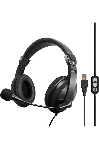 VCOM USB Headset with Microphone - Wired Over-Ear USB PC Headphones (Black)