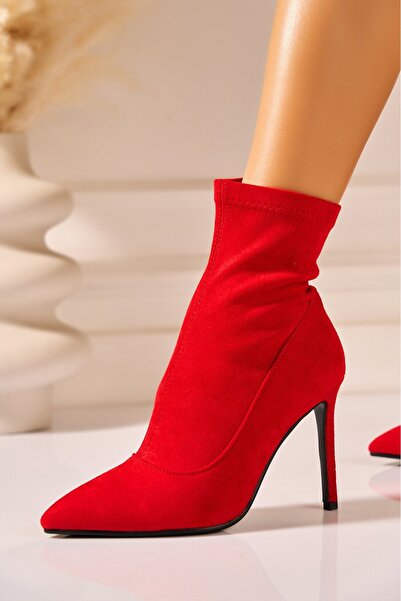 Joana Elegant Red Suede Women's Ankle Boots Zaraya