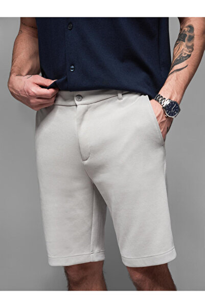 OMBRE Men's SLIM FIT short shorts in melange structured knit - light grey V5 OM-SRCS-0166 L