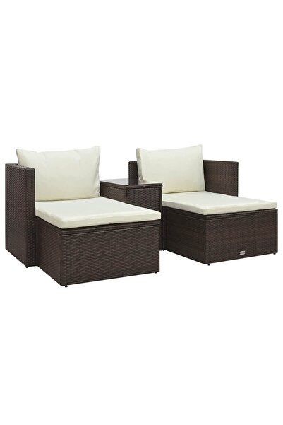 vidaxl طقم صالة حديقة مكون من 5 قطع مع وسائد من البولي روتان بني