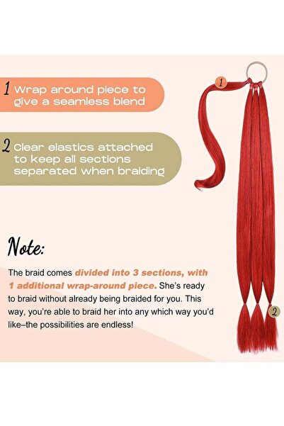 Yelajoy Long DIY Braided Ponytail Extension,with Hair Tie Straight Wrap,Natural Soft Synthetic,Red 30 Inch