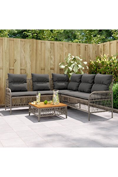 vidaxl طقم أريكة حديقة من قطعتين مع وسائد من البولي راتان الرمادي