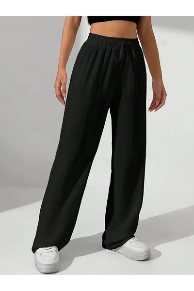 RİNNEAS Γυναικείο μαύρο παντελόνι μεγάλου μεγέθους φαρδύ φαρδύ παντελόνι SIX ...