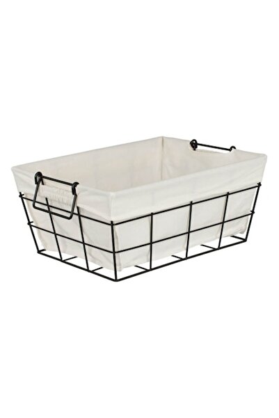 SHOPIENS Coș metalic Shopiens® cu mânere și material textil, crem, 35x27x15,5 cm